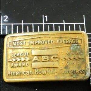 Vintage Brass Belt Buckle ABC Bowling Most Improved Average 1963-1964